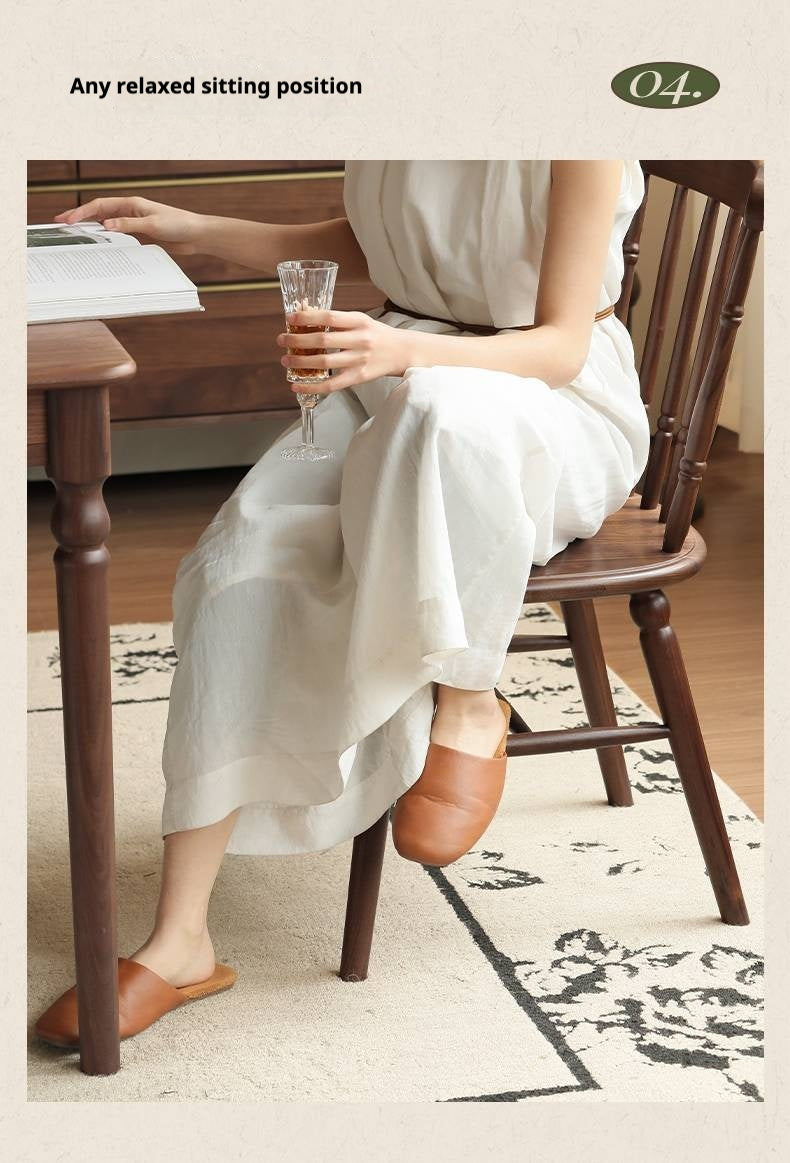 Set 4 pcs Black Walnut Solid Wood American Retro Style Dining Chair