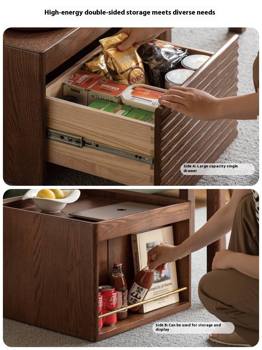 Oak, Black Walnut Solid Wood Modern Style Rock Plate Tea Table