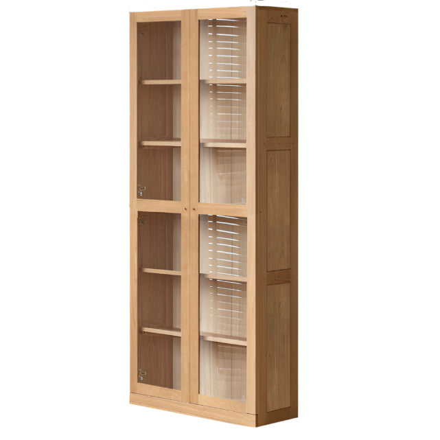 Oak, Rubberwood Solid Wood Bookcase With Glass Doors