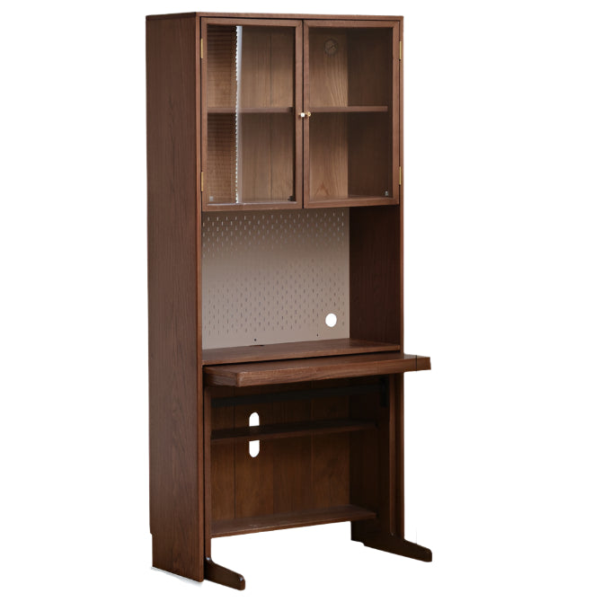 Oak, Black Walnut Solid Wood Office Desk With Integrated Bookshelf