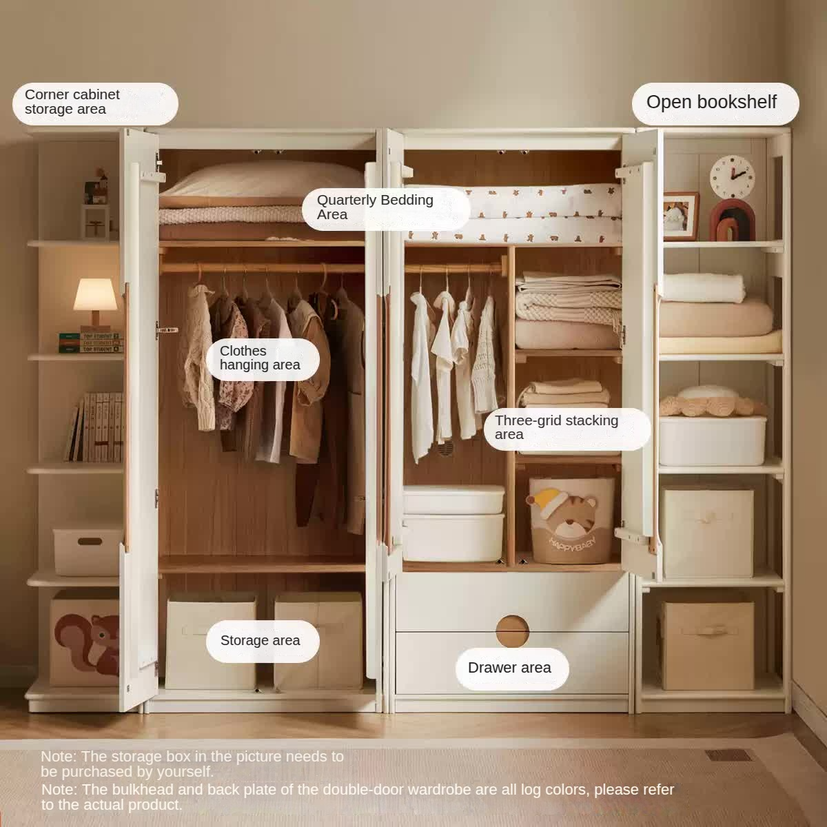 Solid Rubberwood, Beech Solid Wood Children's Wardrobe