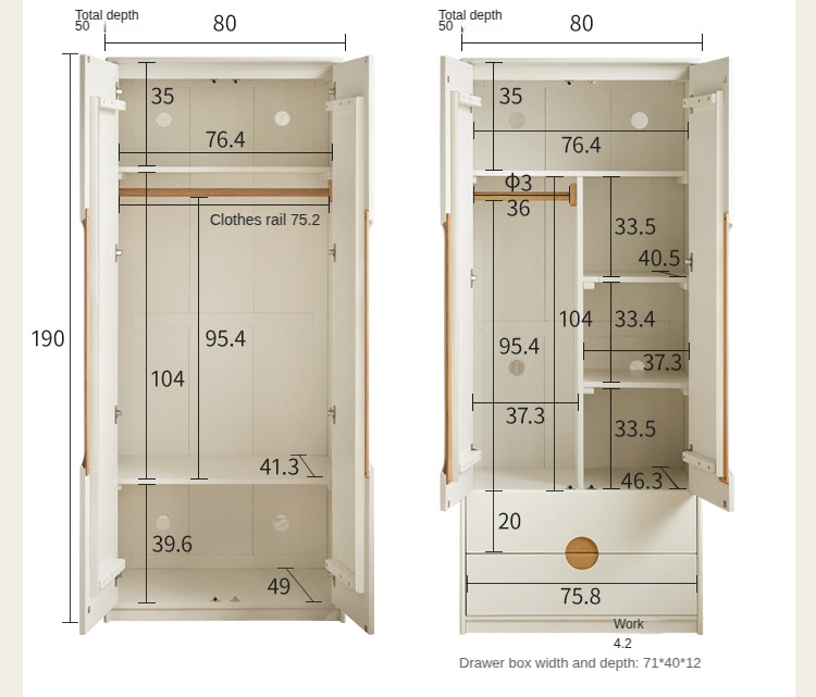 Solid Rubberwood, Beech Solid Wood Children's Wardrobe