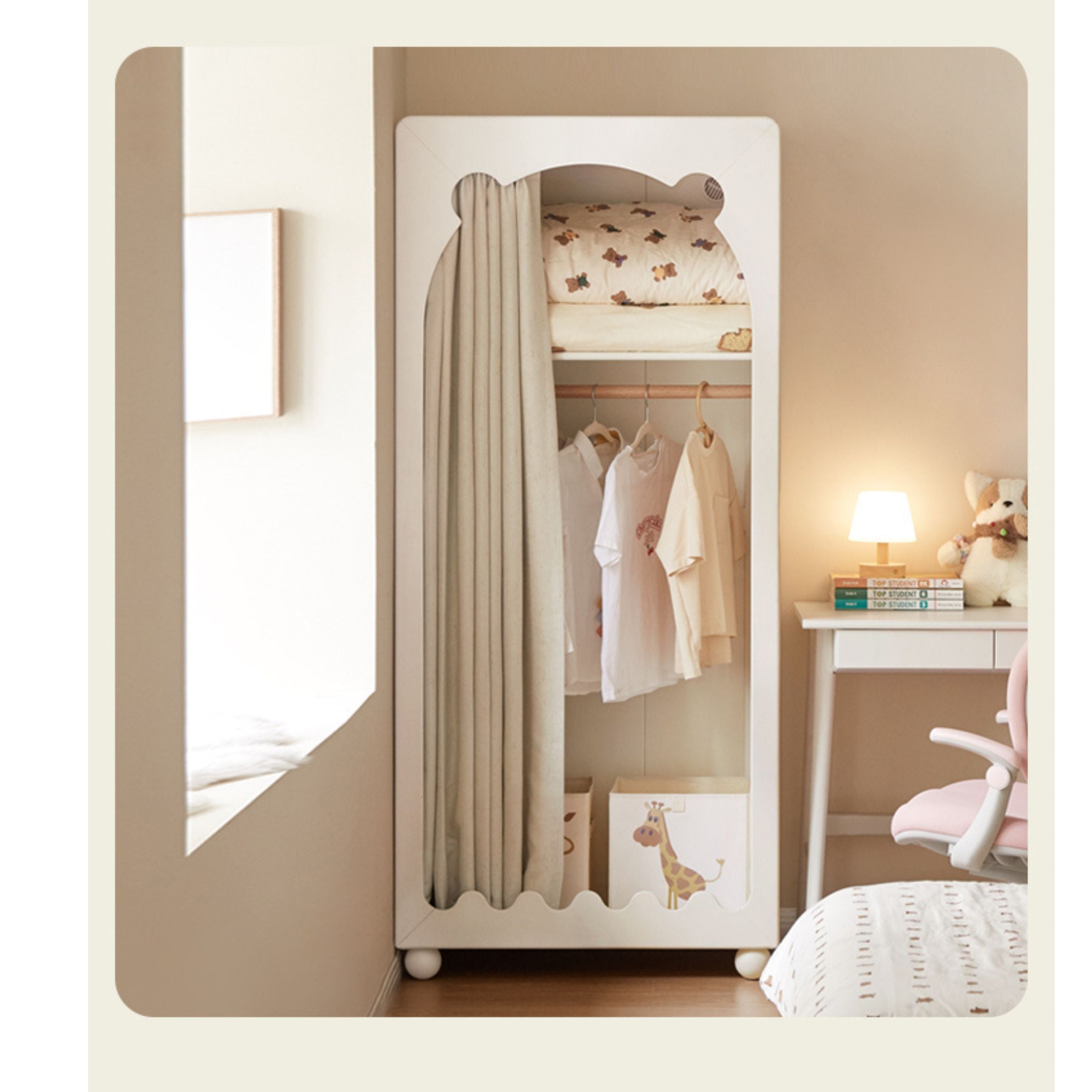 Solid Rubberwood Cream Style Children's Wardrobe
