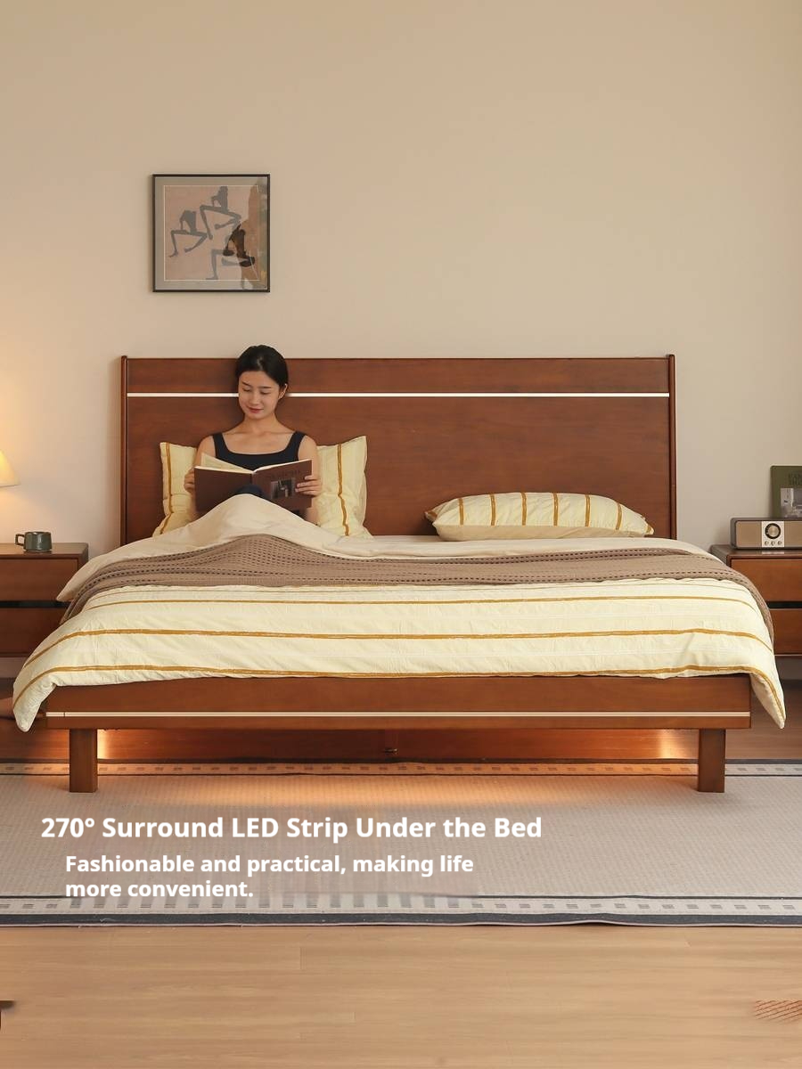 Poplar Solid Wood Luminous Bed Bauhaus Style