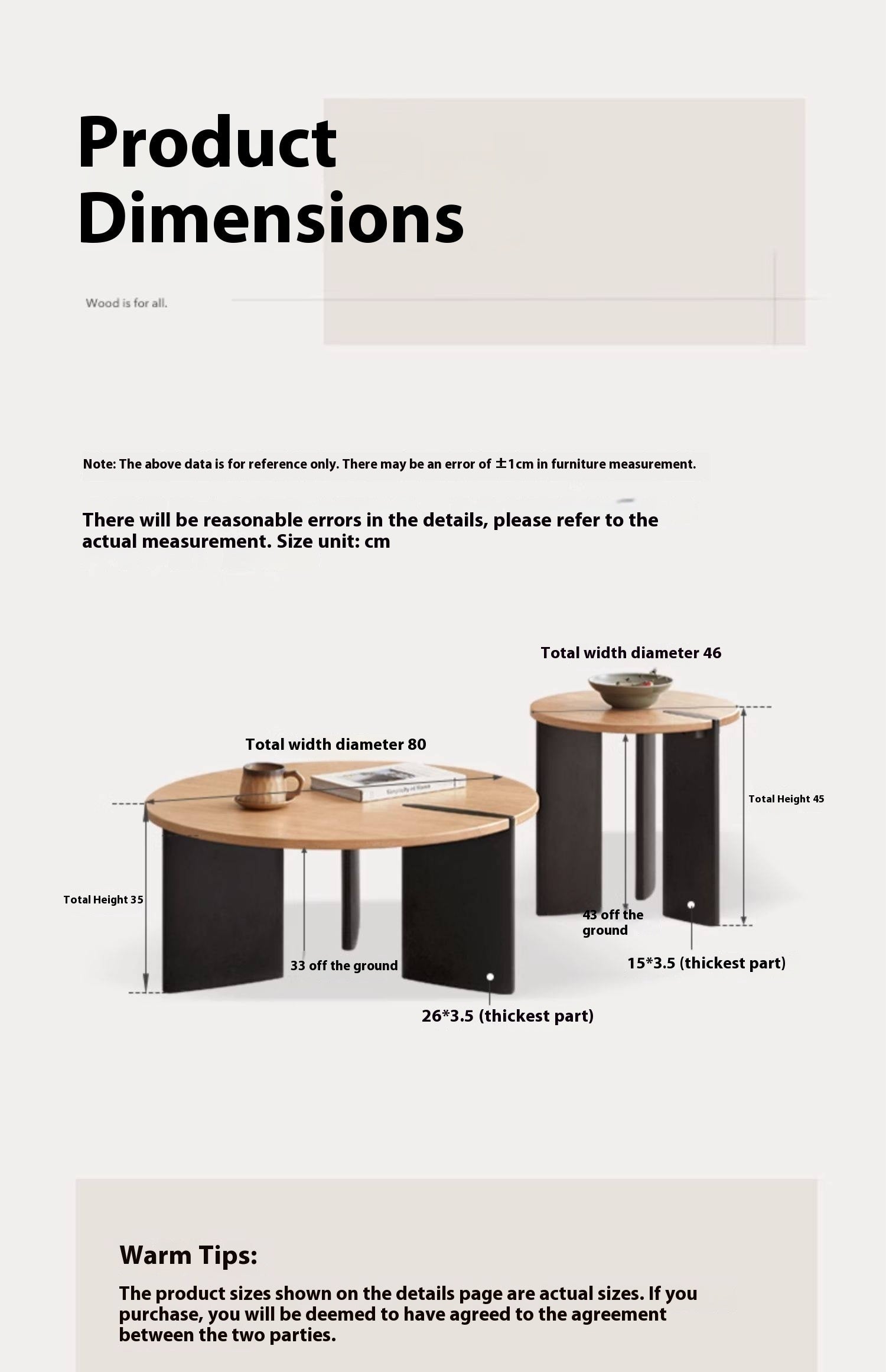 Poplar Solid Wood Wabi-Sabi Style Creative Round Coffee Table