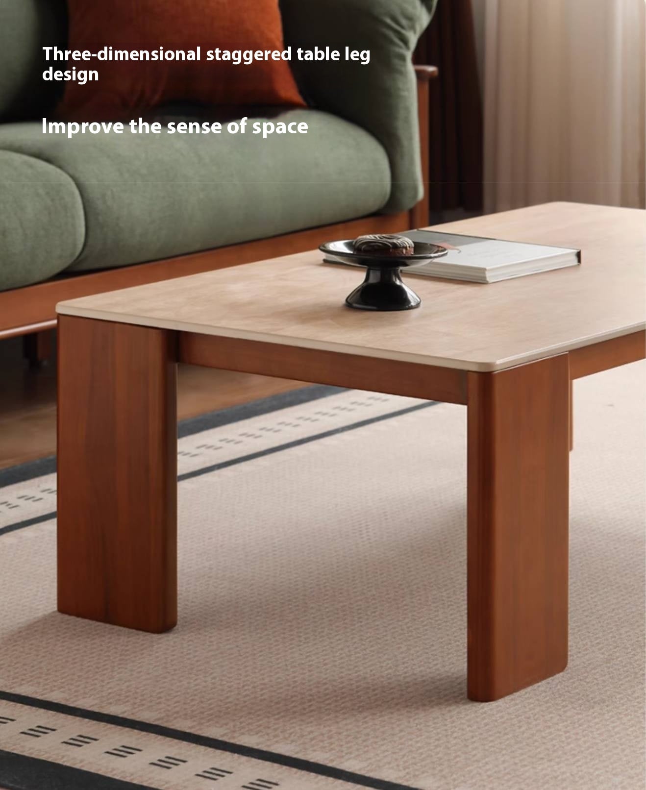 Poplar Solid Wood Medieval Style Rock Plate Coffee Table