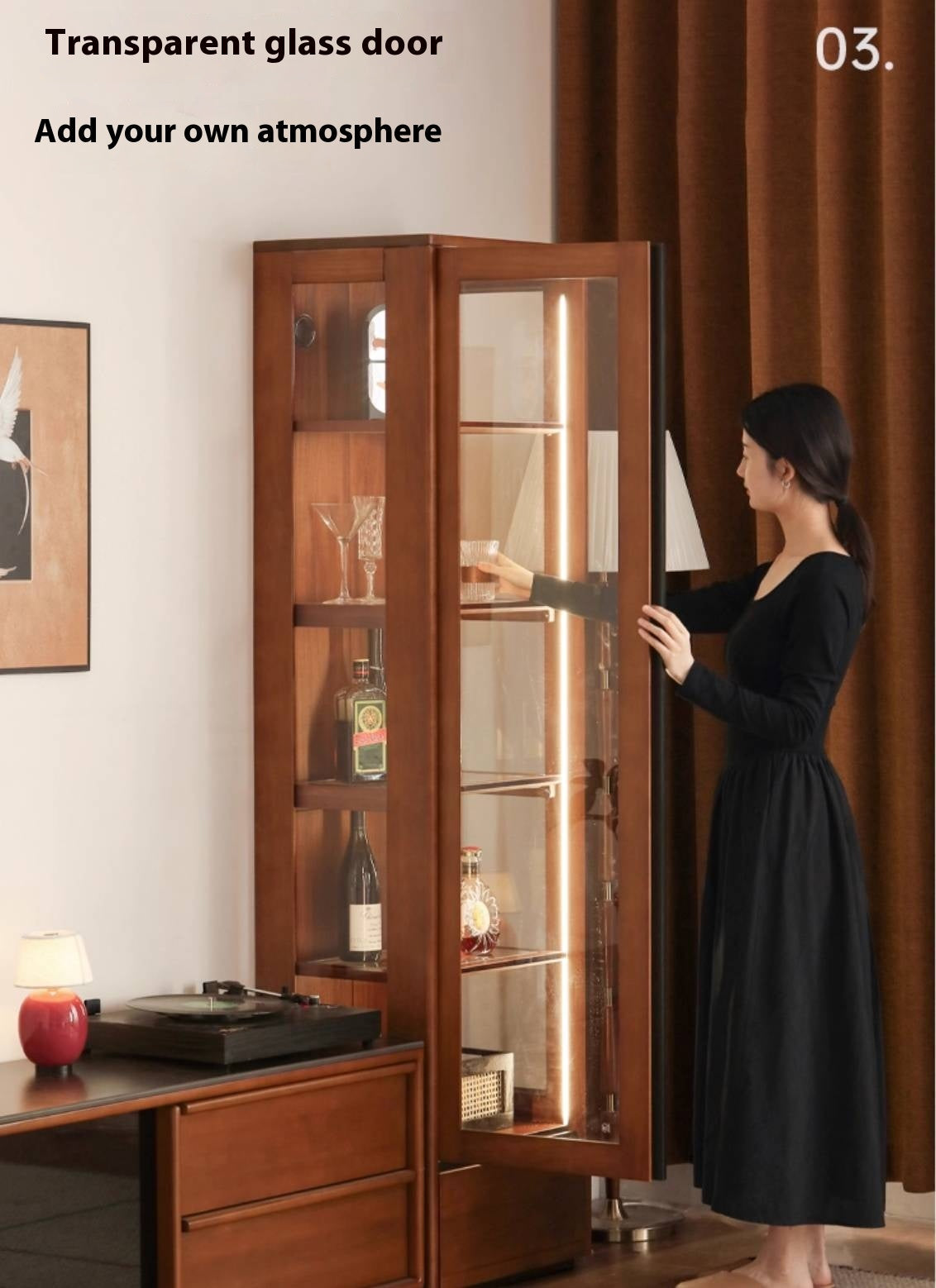 Poplar Solid Wood Antique Style Glass Bookshelf