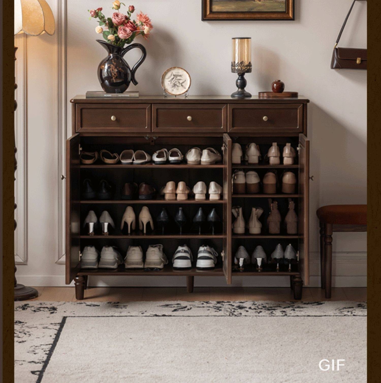 Poplar Solid Wood American Retro Shoe Cabinet