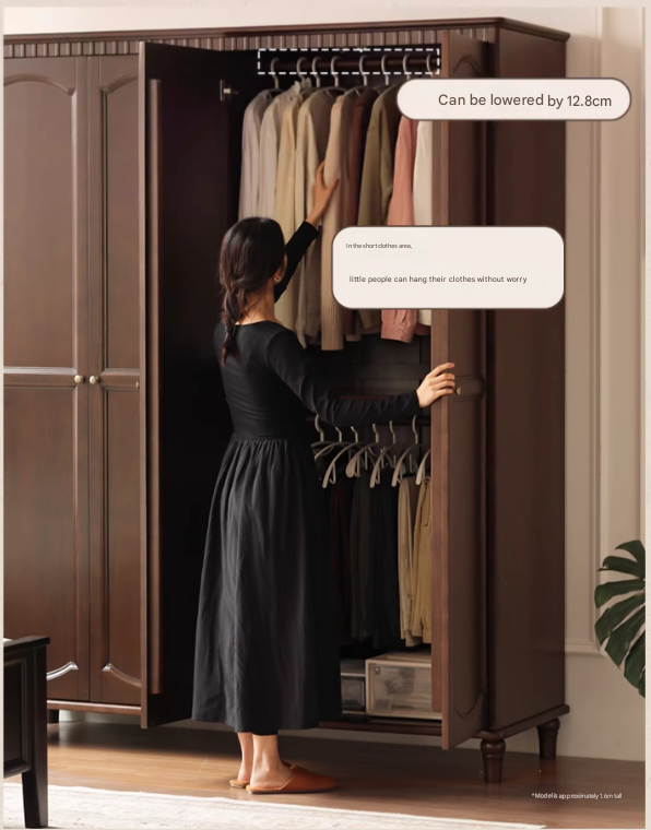 Poplar Solid Wood  American Retro Double Door Wardrobe.