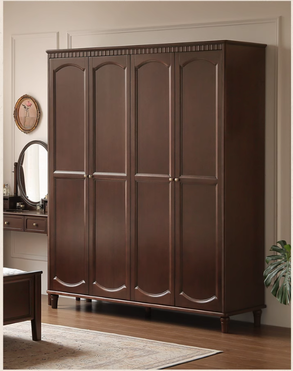 Poplar Solid Wood  American Retro Double Door Wardrobe.
