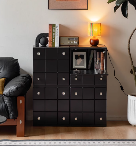 Solid Rubberwood Modern Modular Drawer Cabinet