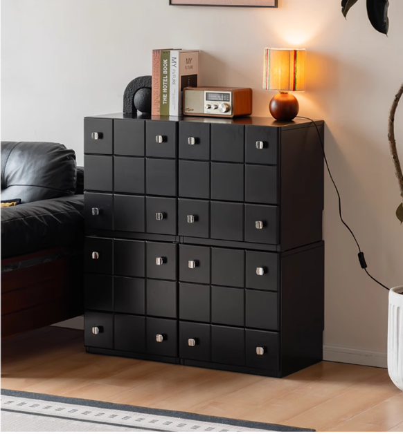 Solid Rubberwood Modern Modular Drawer Cabinet