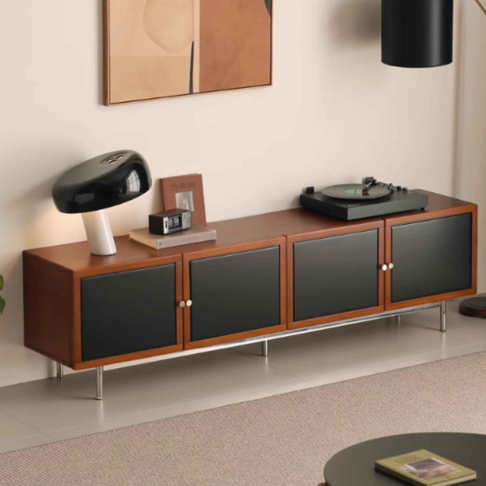 Poplar Solid Wood Bauhaus Storage Floor TV Cabinet