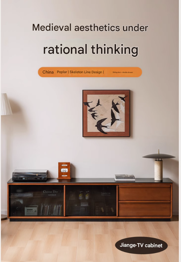 Poplar Solid Wood Antique Style Standing Rock Panel TV Cabinet