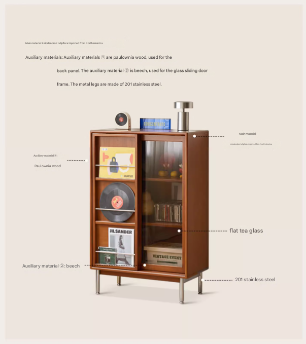 Poplar Solid Wood Ancient Style Sliding Door Side Cabinet