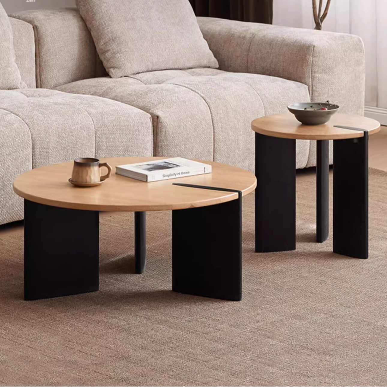 Poplar Solid Wood Wabi-Sabi Style Creative Round Coffee Table