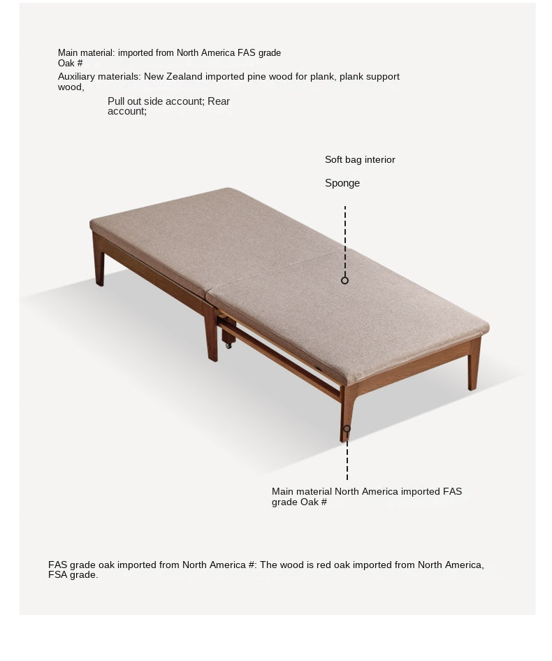 Oak, Solid RubberWood, Beech Solid Wood Sofa Bed Folding Single Bed