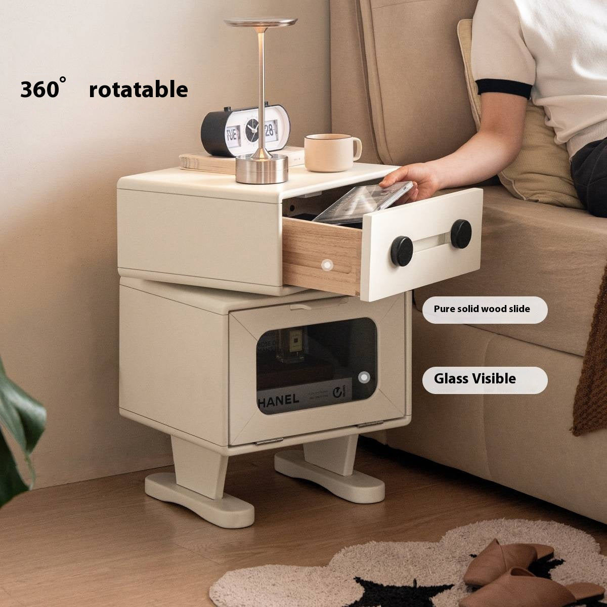 Solid Rubberwood Cream Style Nightstand