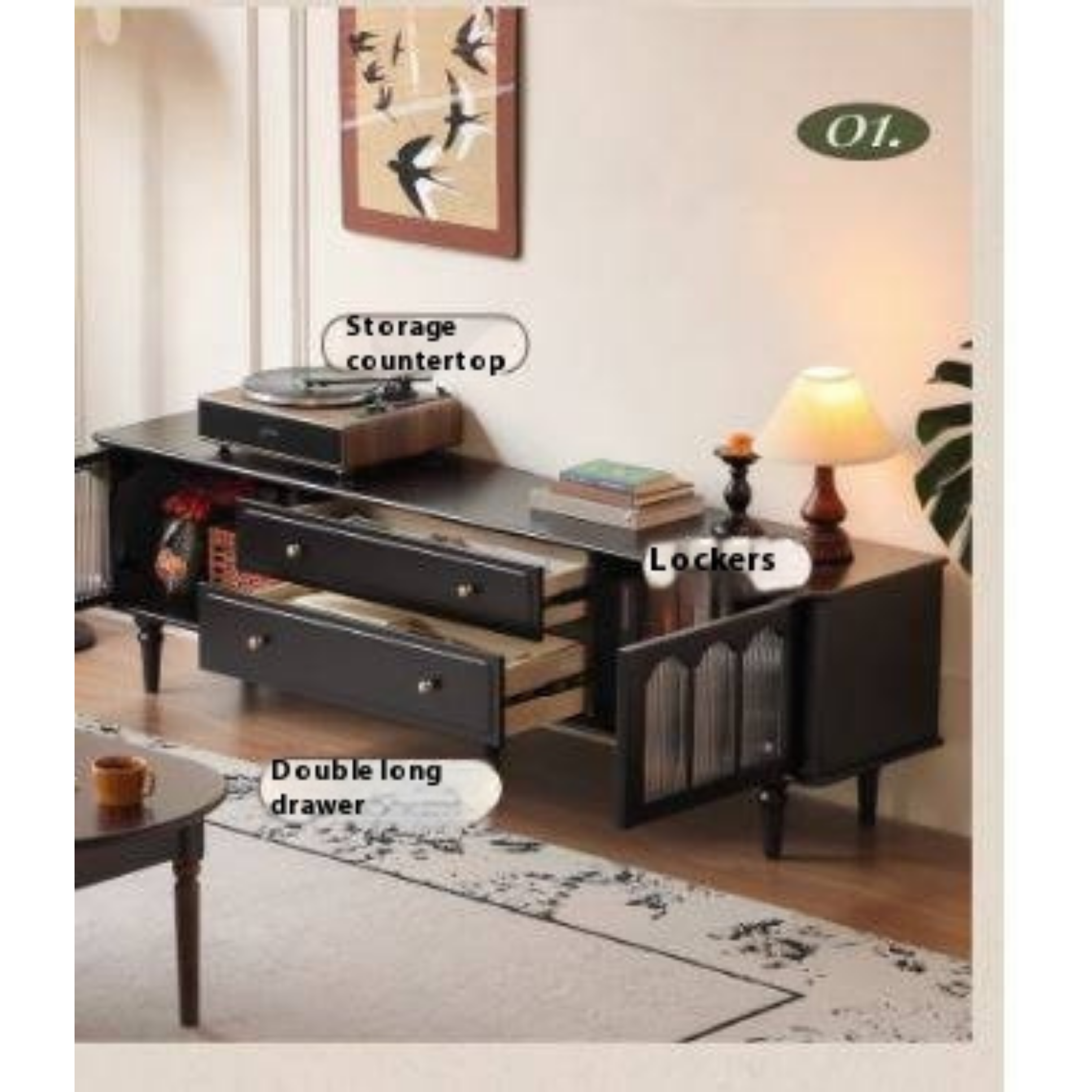 Solid RubberWood French Retro TV Stand