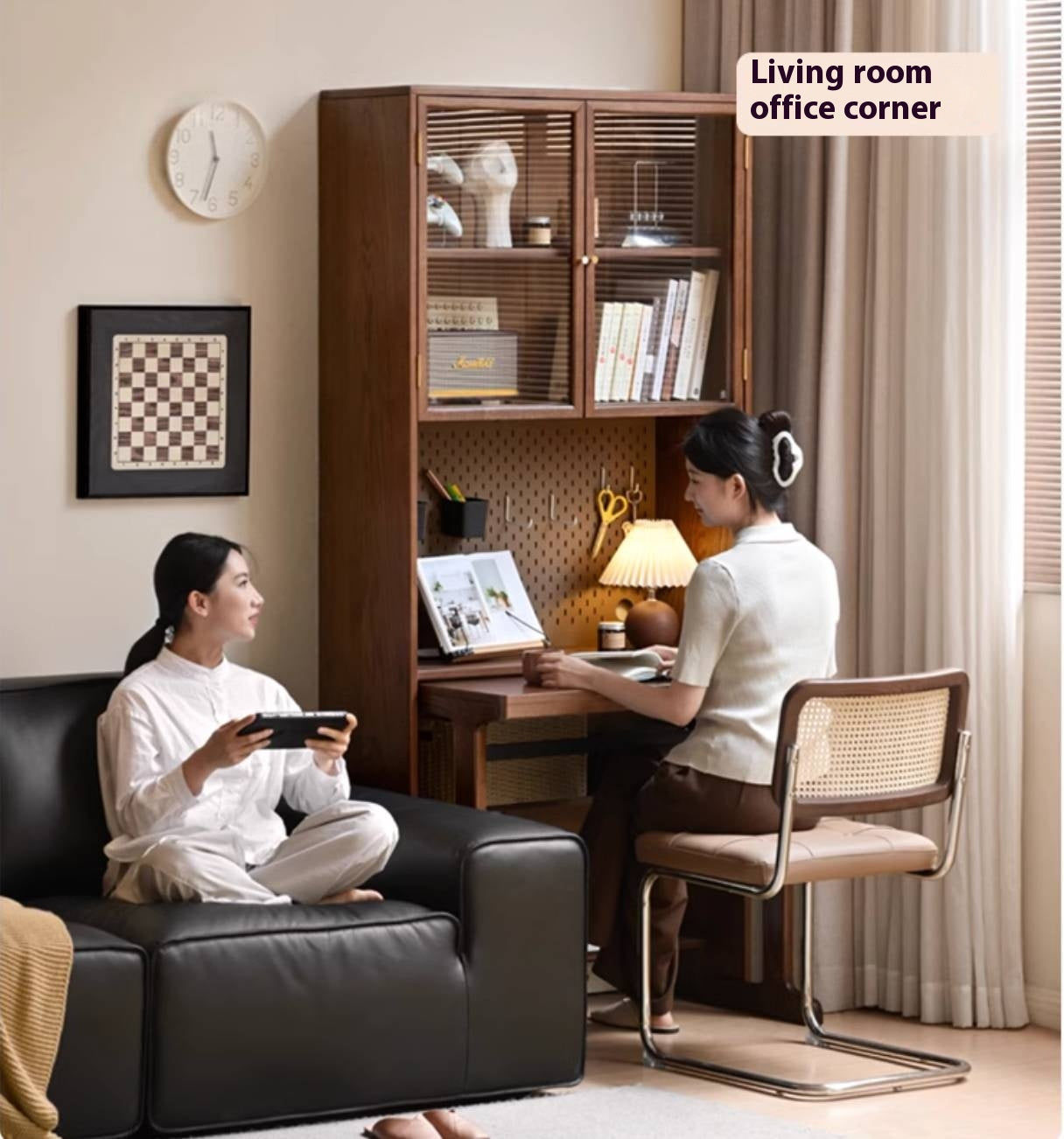 Oak, Black Walnut Solid Wood Office Desk With Integrated Bookshelf