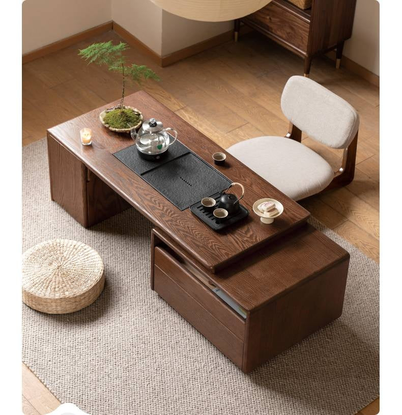 Oak, Black Walnut Solid Wood Telescopic Tea Table