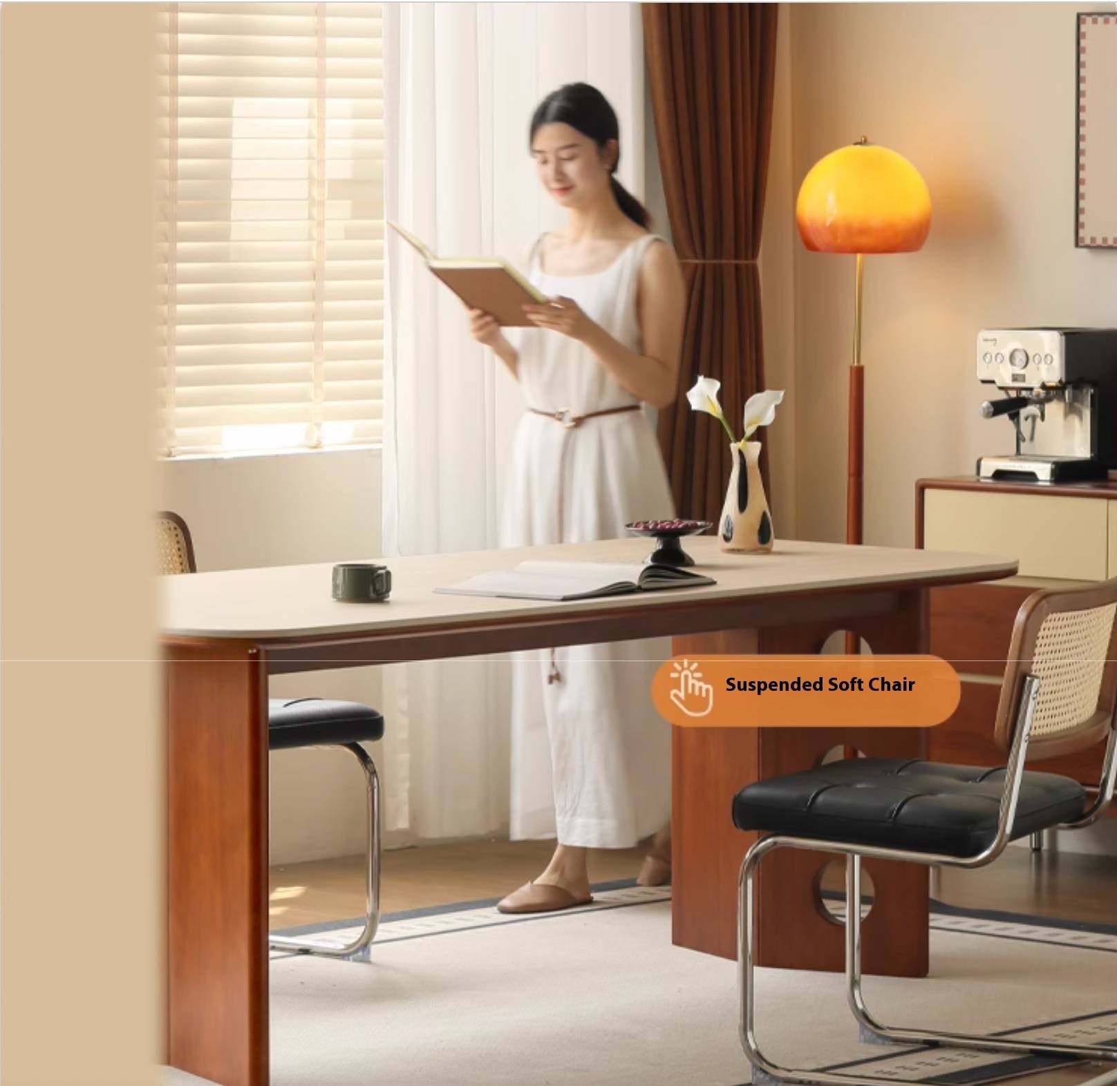 Poplar Solid Wood Medieval Style Rock Plate Dining Table