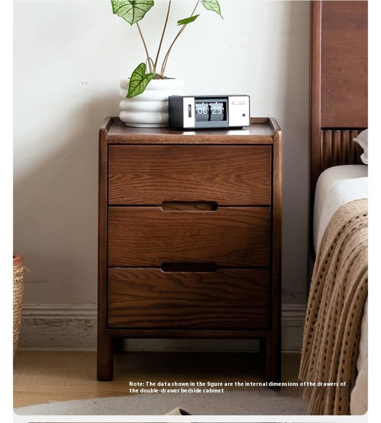 Rubberwood, Oak Solid Wood Simple Modern Style Nightstand