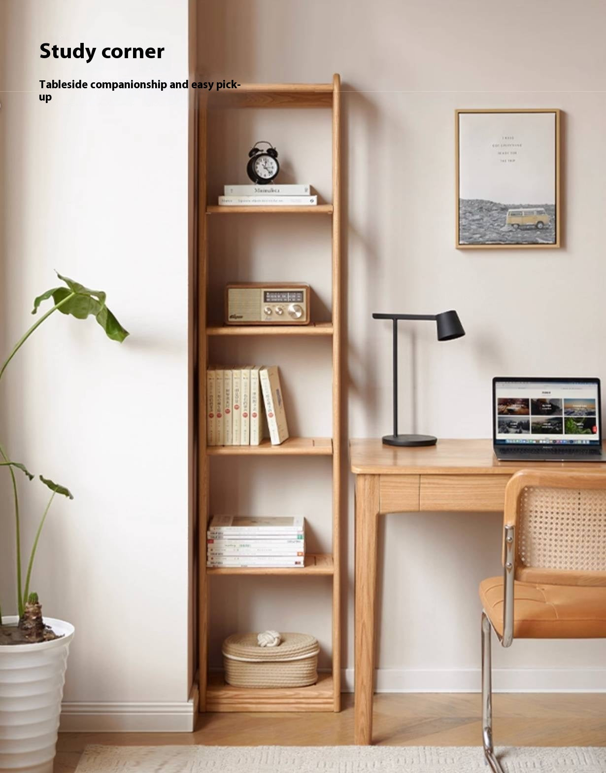 Rubberwood, Oak Solid Wood Modern Style Bookshelf