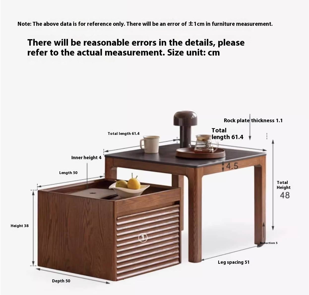 Oak, Black Walnut Solid Wood Modern Style Rock Plate Tea Table