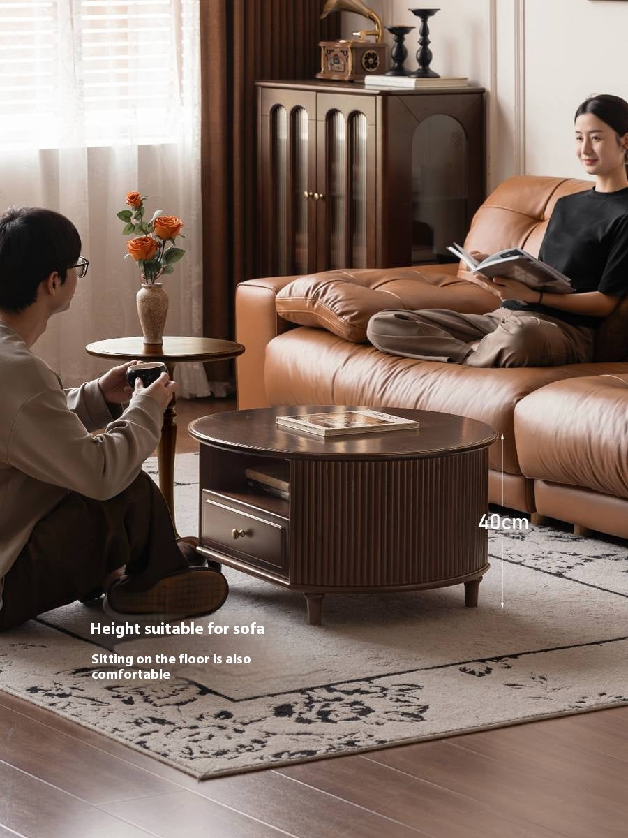 Poplar Solid Wood American Retro Style Round Coffee Table