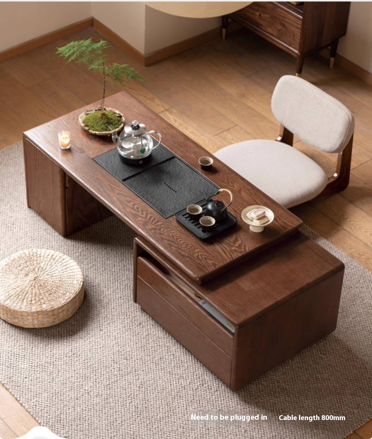 Oak, Black Walnut Solid Wood Telescopic Tea Table