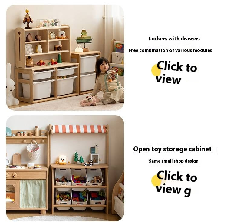 Poplar Solid Wood Children's Toy Storage Cabinet and Wardrobe With Hangers