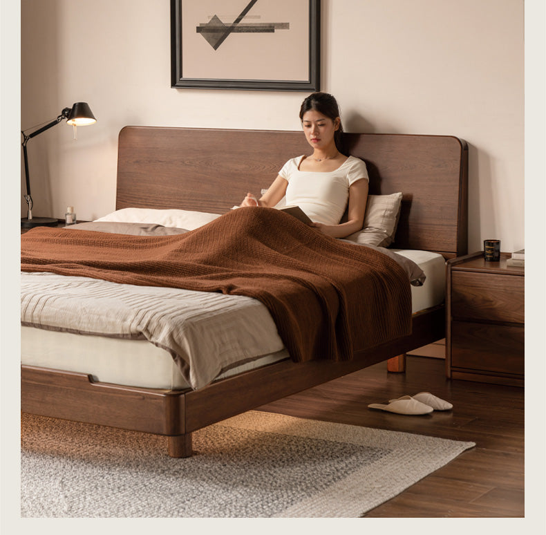 Sandalwood solid wood modern simple luminous multifunctional bed