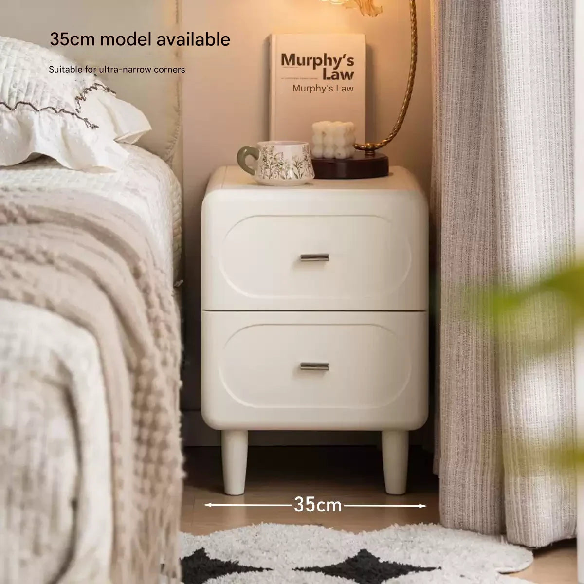 Solid Rubberwood French Cream Nightstand