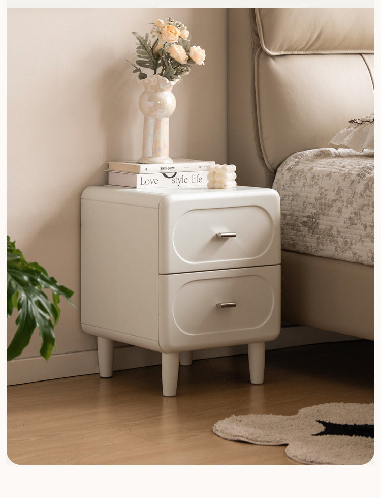 Solid Rubberwood French Cream Nightstand