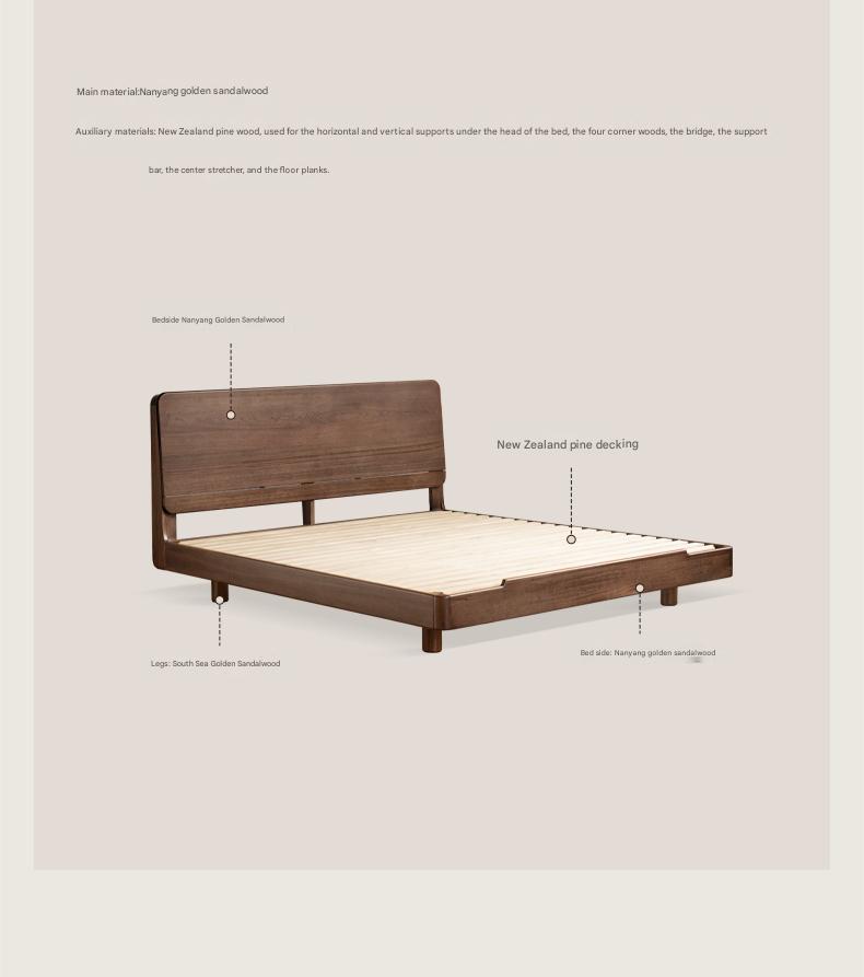 Sandalwood solid wood modern simple luminous multifunctional bed