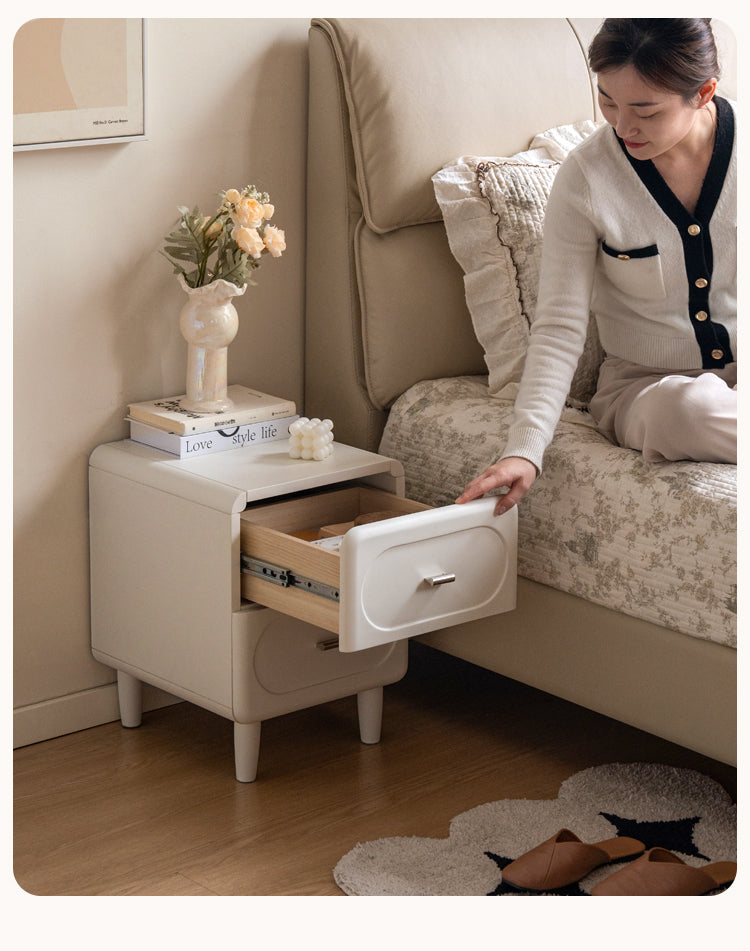 Solid Rubberwood French Cream Nightstand