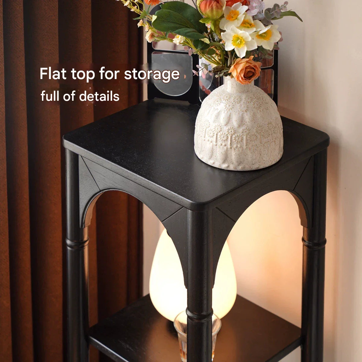 Rubber Solid Wood French Retro Black Corner Storage