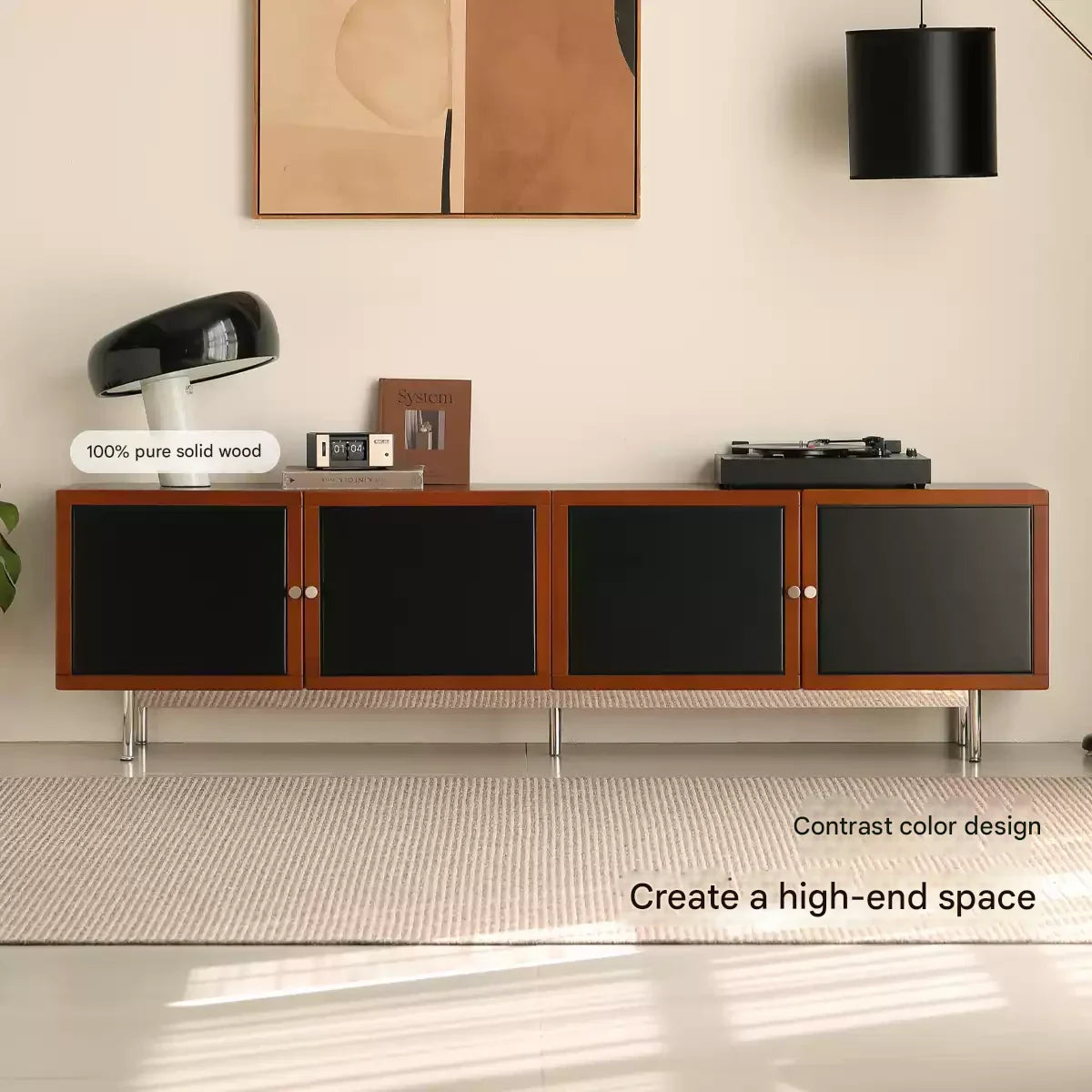 Poplar Solid Wood Bauhaus Storage Floor TV Cabinet