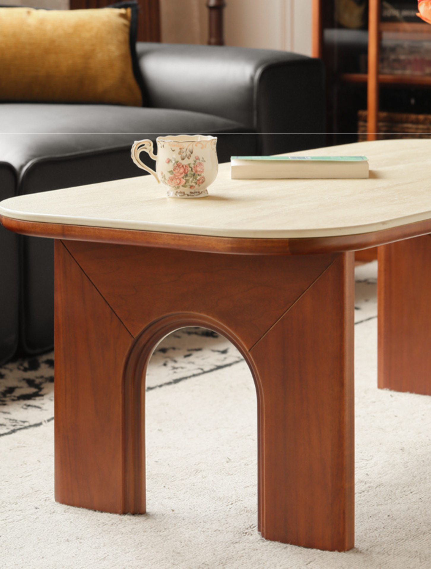 Tulip Solid Wood French Retro Rock Plate Coffee Table.