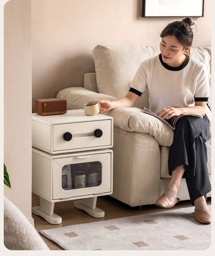 Solid Rubberwood Cream Style Nightstand