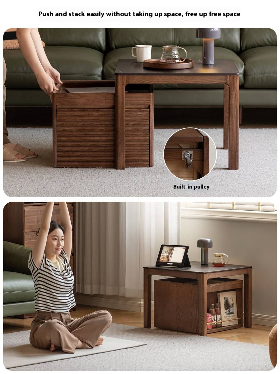 Oak, Black Walnut Solid Wood Modern Style Rock Plate Tea Table