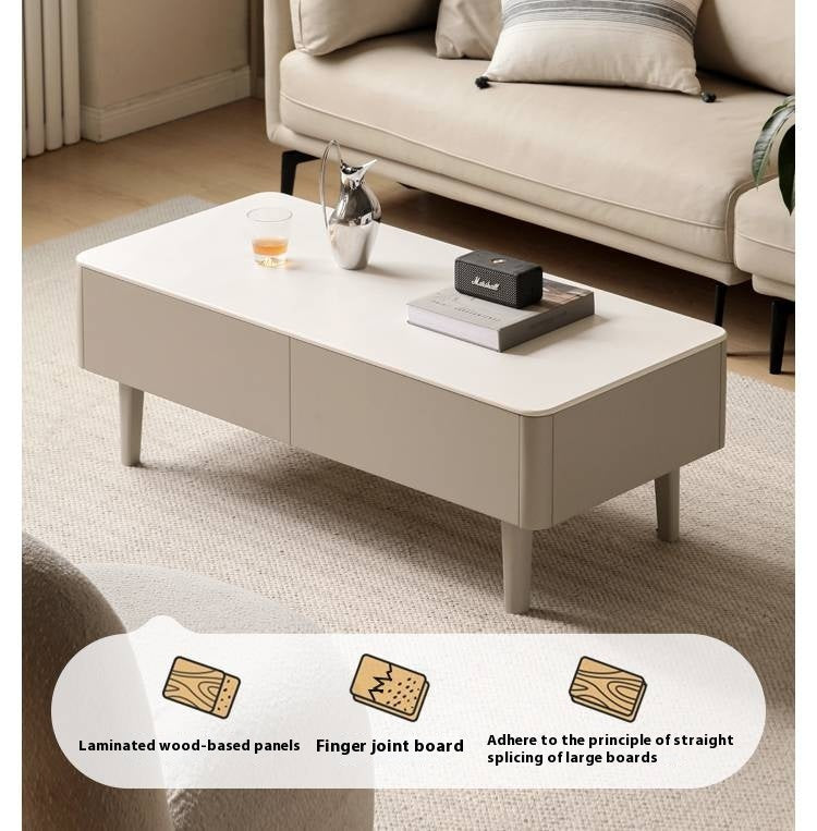 Poplar Solid Wood Light Luxury Style Rock Plate Coffee Table