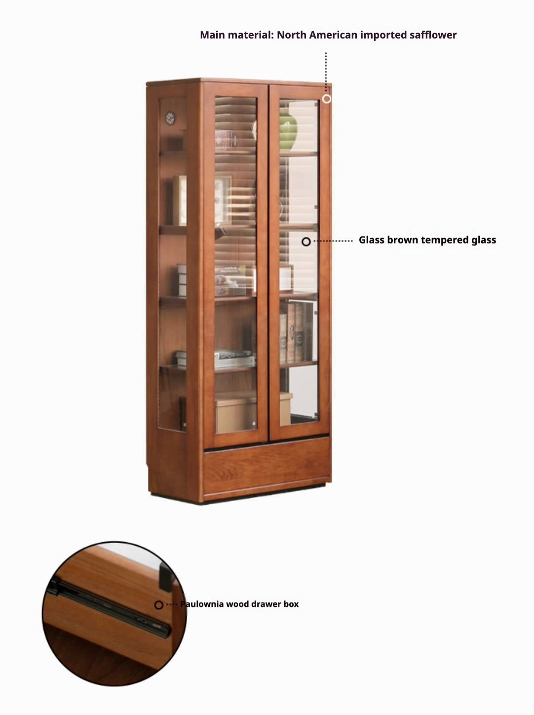 Poplar Solid Wood Antique Style Glass Bookshelf