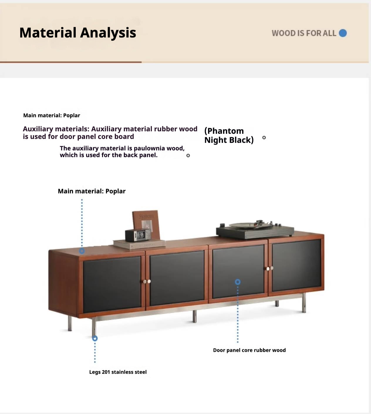 Poplar Solid Wood Bauhaus TV Stand