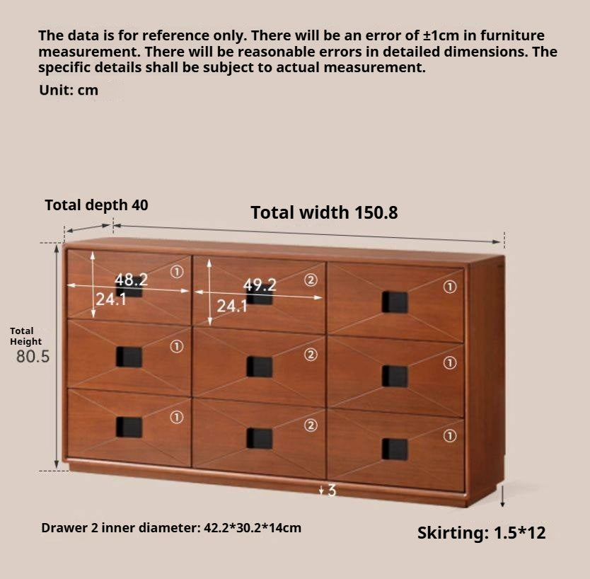 Poplar Solid Wood Medieval Style Drawer Cabinet