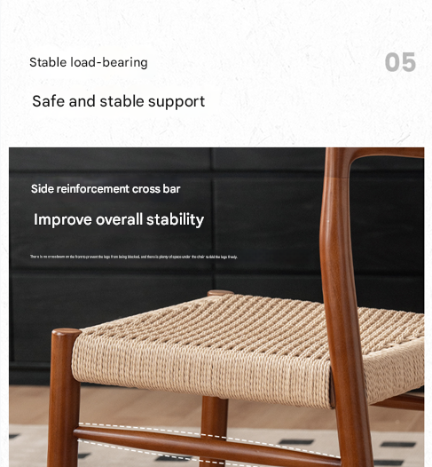 Set 4 pcs Oak Solid Wood Dining Rope Chair