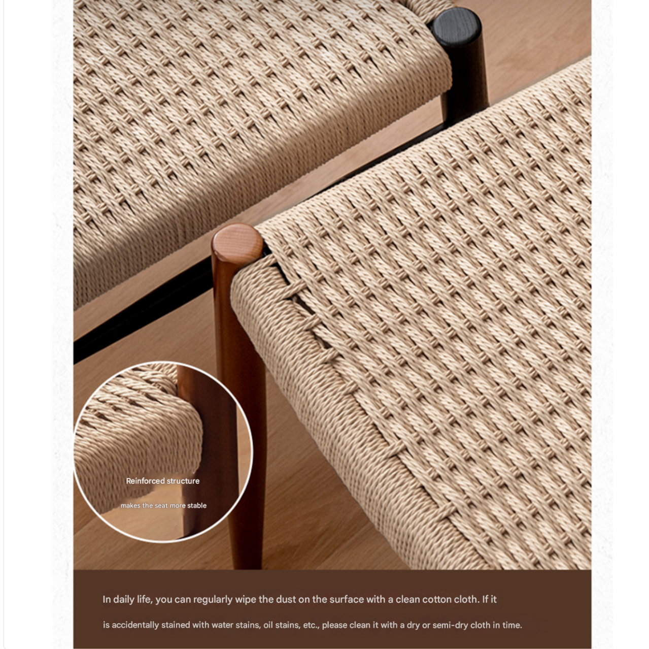 Set 4 pcs Oak Solid Wood Dining Rope Chair