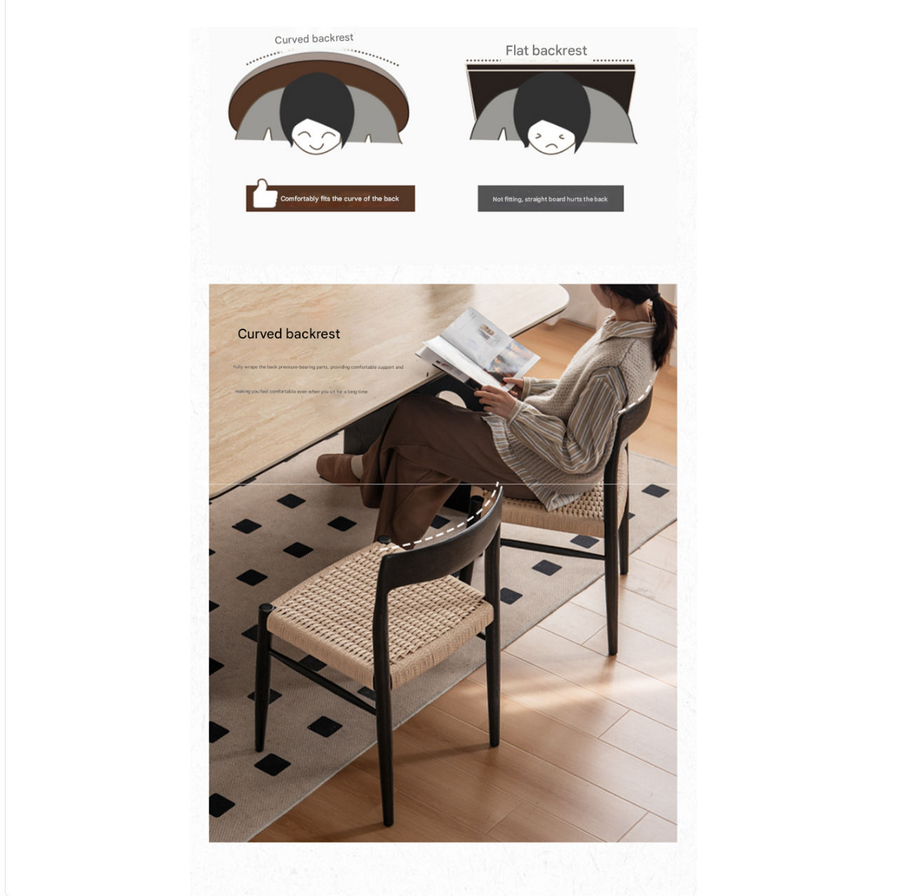 Set 4 pcs Oak Solid Wood Dining Rope Chair