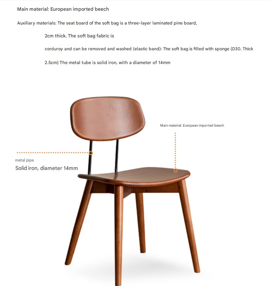 Set pcs 4 Beech, Cherry Solid Wood Medieval Style Soft Retro Dining Chair